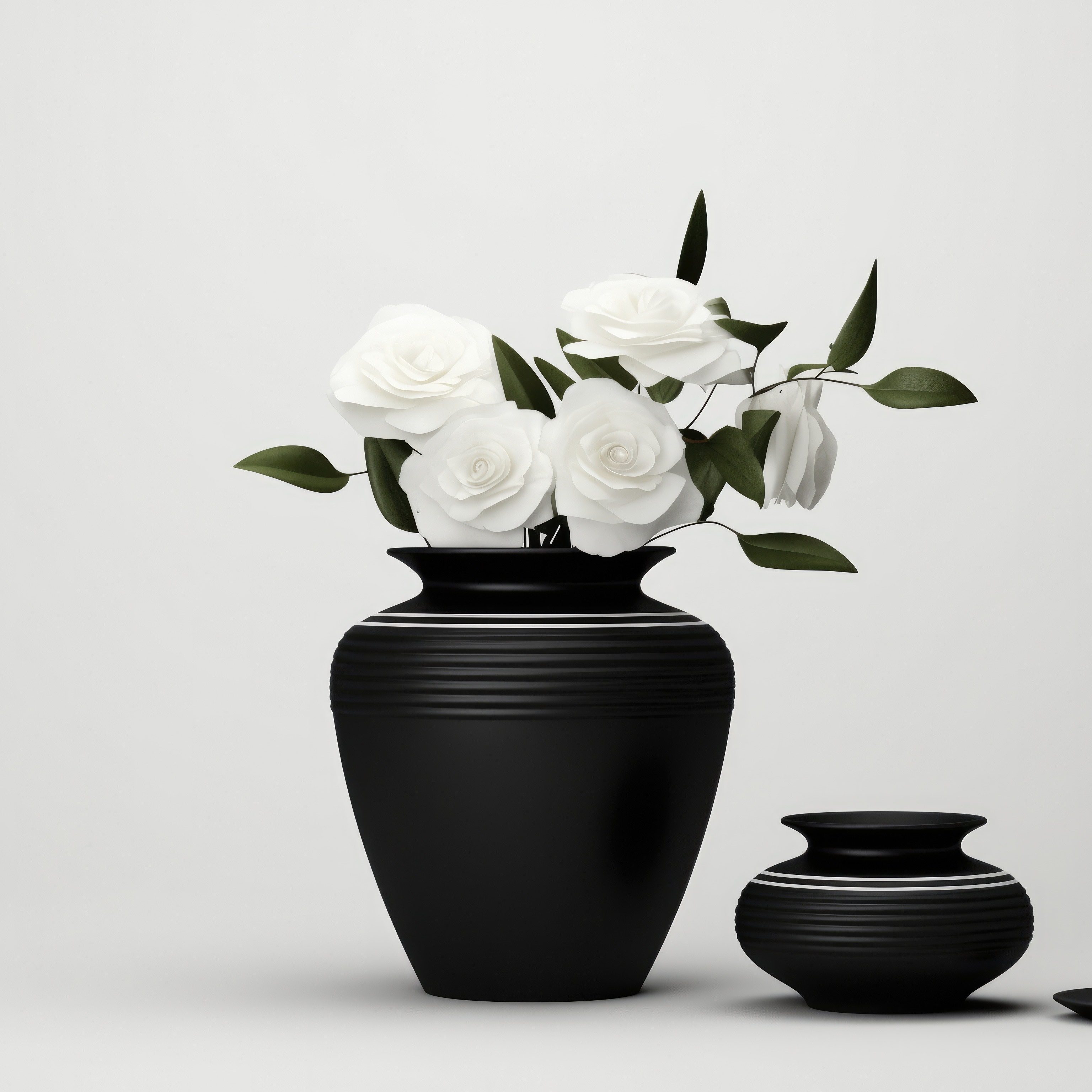 Black Urn, White Roses, Burning Candles At Funeral